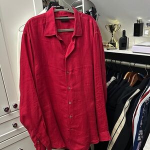 Emporio Armani Red Button-Up Shirt Linen